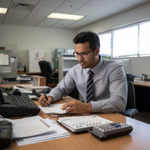 * Hispanic accountant, 30s, in a professional office, calculating budget on a calculator, serene atmosphere, Panasonic Lumix GH5, 25mm lens --ar 1:1 --v 5.2 Job ID: 9ca38872-bd16-4c56-8077-a8e465076041